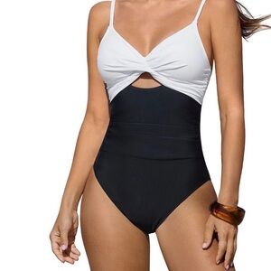 Cupshe White & Black Twist Front One-Piece Swimsuit